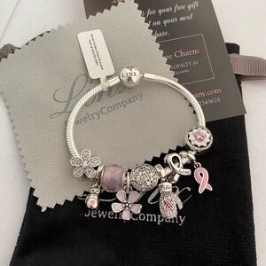 Linx Snake Chain Bracelet with Pink Breast Cancer Awareness Themed Charms